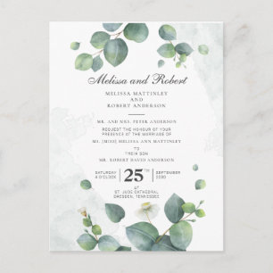 Invitation Carte Postale Mariage botanique Eucalyptus Greenery