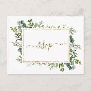 Invitation Carte Postale Mariage Botanique Gold Greenery RSVP