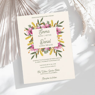 Invitation Carte Postale Mariage Botanique Romantique au Lys Rose Pâle