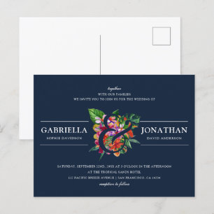 Invitation Carte Postale Mariage Bouquet Tropical Moderne Navy