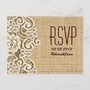 Invitation Carte Postale mariage campagnard en dentelle de burlap rustique
