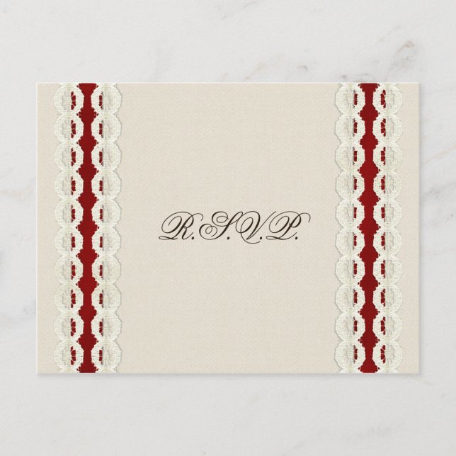 Invitation Carte Postale Mariage campagnard en dentelle rouge rustique (Devant)