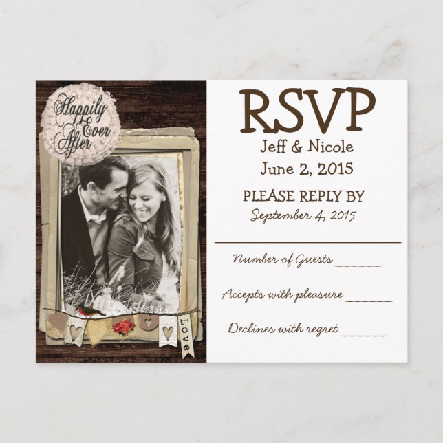 Invitation Carte Postale Mariage campagnard photo rustique en couple RSVP (Devant)