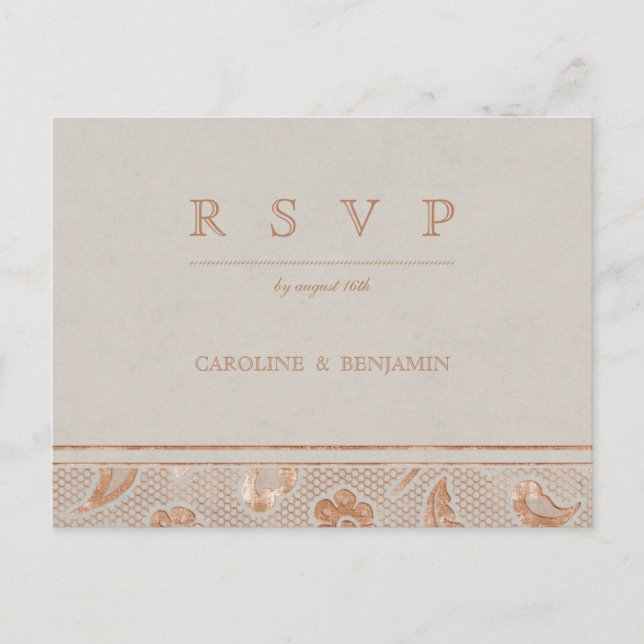 Invitation Carte Postale Mariage campagnard rustique en dentelle d'or Kraft (Devant)