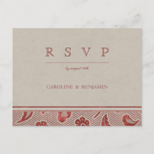 Invitation Carte Postale Mariage campagnard rustique en dentelle rouge Kraf