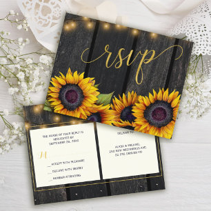 Invitation Carte Postale Mariage campagnard rustique tournesol bois RSVP