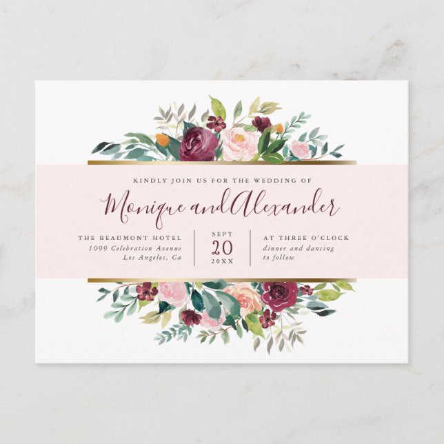 Invitation Carte Postale Mariage chic Pastel rose rayure d'aquarelle (Devant)