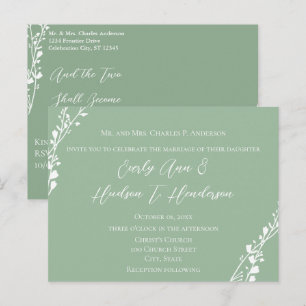 Invitation Carte Postale Mariage Chrétien Fleurs Vert et Bleu