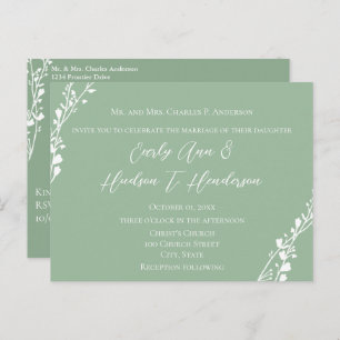 Invitation Carte Postale Mariage chrétien Floral Vert et Bleu