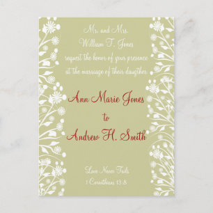 Invitation Carte Postale Mariage chrétien vert et blanc