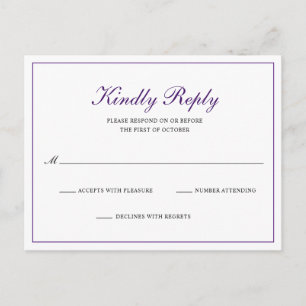 Invitation Carte Postale Mariage classique royal violet formel RSVP