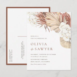 Invitation Carte Postale Mariage Code QR Feuilles de Palmier Séchées et Orc