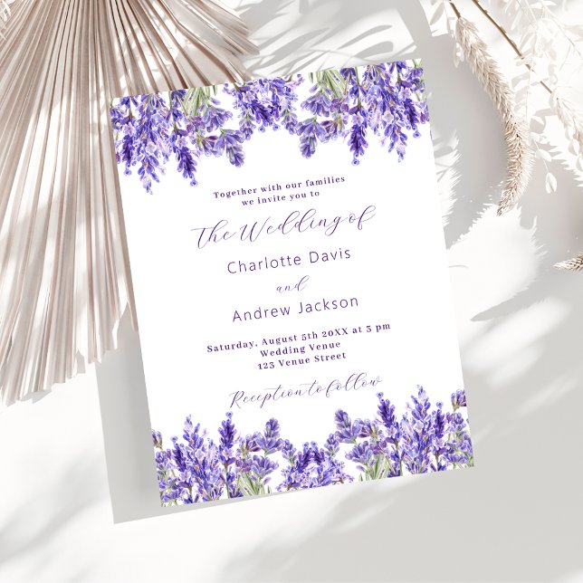 Invitation Carte Postale Mariage d'aquarelle violette lavande (Créateur téléchargé)