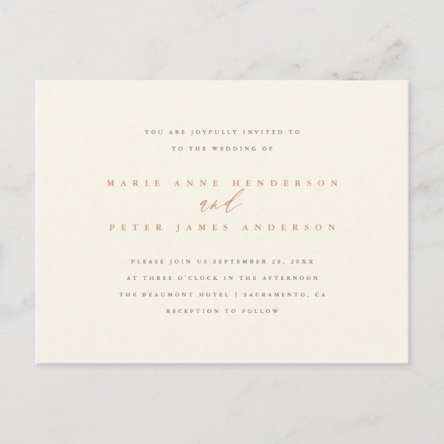 Invitation Carte Postale Mariage de automne de typographie simple et chic (Devant)