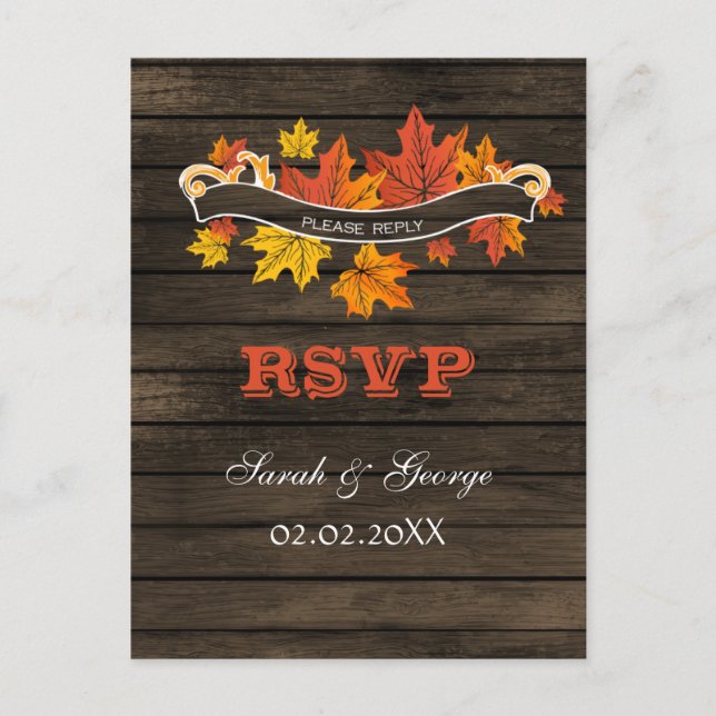Invitation Carte Postale mariage de automne rsvp en bois de canne rustique (Devant)