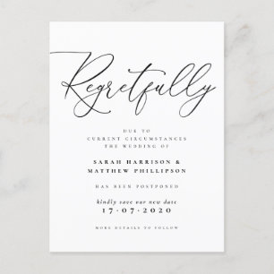 Invitation Carte Postale Mariage de Black & White reporté avec regret