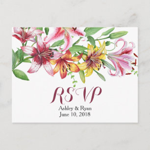Invitation Carte Postale Mariage de bouquet de fleurs Lily RSVP