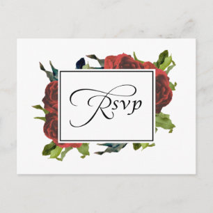 Invitation Carte Postale Mariage de Bouquet de Rose rouge RSVP