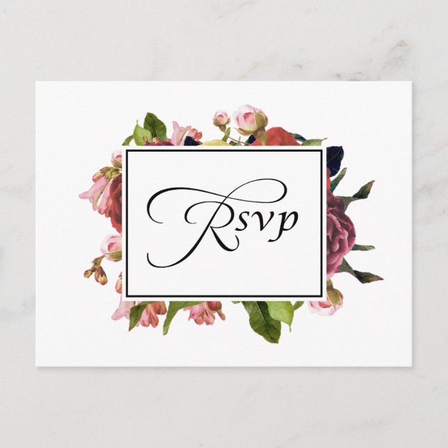 Invitation Carte Postale Mariage de bouquet rose floral RSVP (Devant)