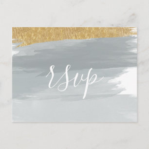 Invitation Carte Postale Mariage de calligraphie minimaliste Dusty Blue Gol