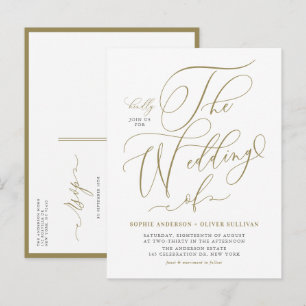 Invitation Carte Postale Mariage de calligraphie Whimsical Or
