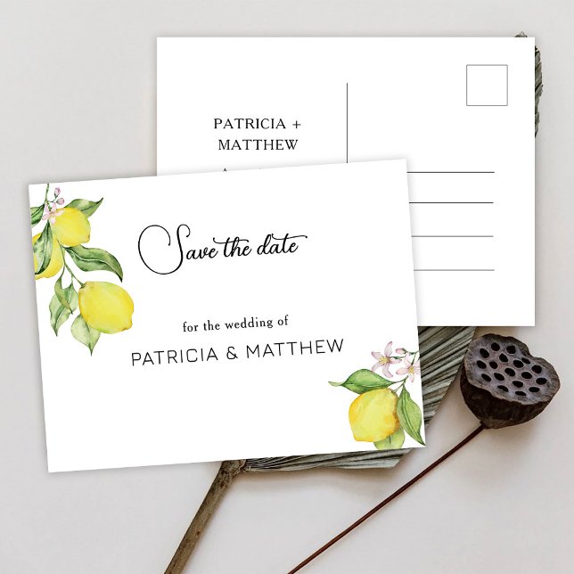 Invitation Carte Postale Mariage de citron d'été Enregistrer la date (Créateur téléchargé)