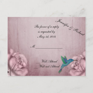 Invitation Carte Postale Mariage de colibri rose rose RSVP