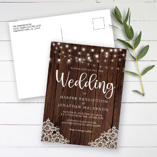 Invitation Carte Postale Mariage de dentelle rustique en bois et cordes