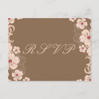 Invitation Carte Postale Mariage de fleur d'hibiscus rose chic Réponse RSVP