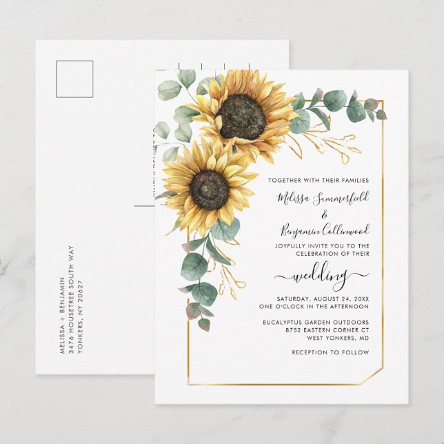 Invitation Carte Postale Mariage de fleurs de tournesol (Devant / Derrière)