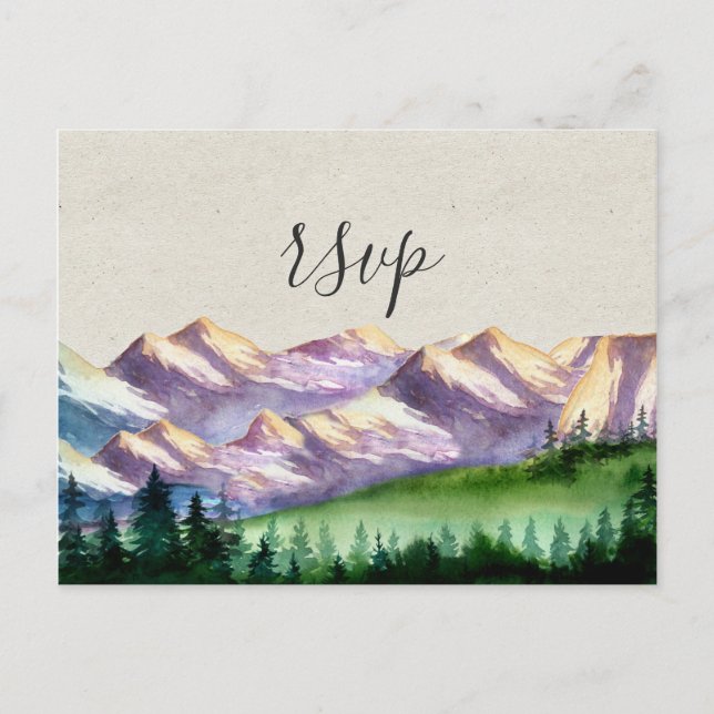 Invitation Carte Postale Mariage de montagne RSVP avec choix de repas (Devant)