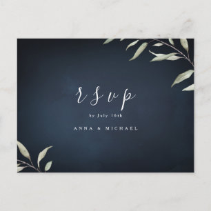 Invitation Carte Postale Mariage de Moody Marine minimum verdure RSVP