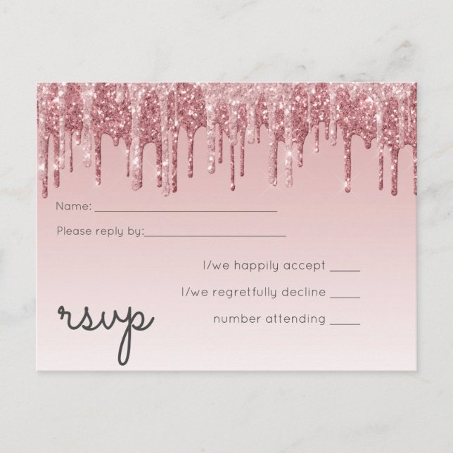Invitation Carte Postale MARIAGE de Parties scintillant rose or Rose (Devant)