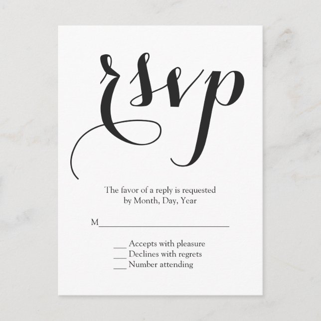 Invitation Carte Postale Mariage de police de script RSVP (Devant)