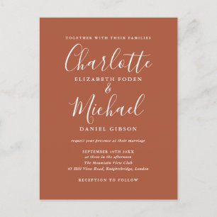 Invitation Carte Postale Mariage de script de signature de Terracotta