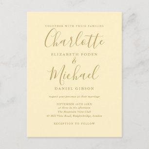 Invitation Carte Postale Mariage De Script Jaune Et Or Beurre