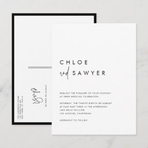 Invitation Carte Postale Mariage de script manuscrit minimaliste moderne no
