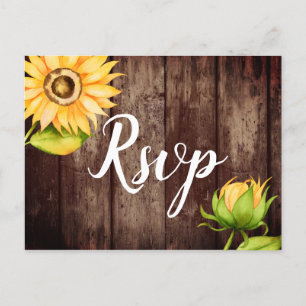 Invitation Carte Postale Mariage de tournesol rustique RSVP avec choix de r