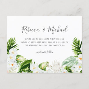 Invitation Carte Postale Mariage de verdure de fleurs blanches et