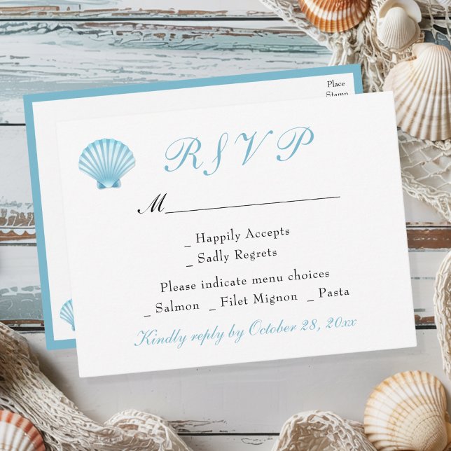 Invitation Carte Postale Mariage d'été romantique de la côte de Seashell RS (Créateur téléchargé)