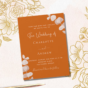 Invitation Carte Postale Mariage d'eucalyptus orange brûlé
