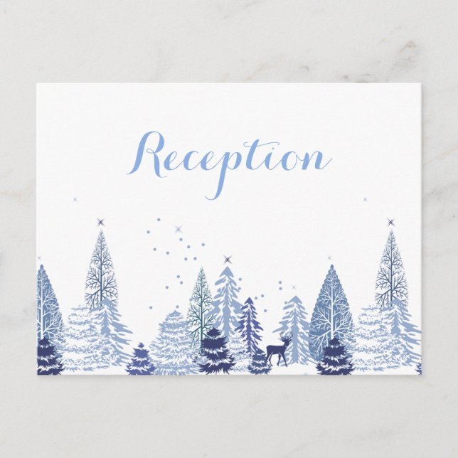 Invitation Carte Postale Mariage d'hiver aux flocons de neige de la forêt à (Devant)