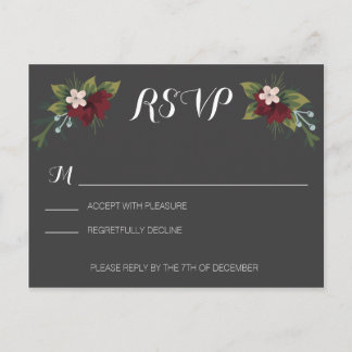 Invitation Carte Postale Mariage d'hiver rustique RSVP