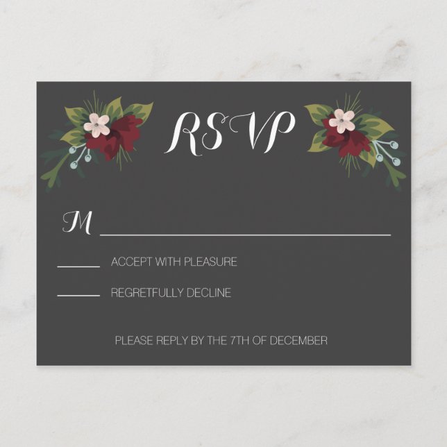 Invitation Carte Postale Mariage d'hiver rustique RSVP (Devant)