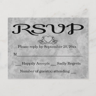 Invitation Carte Postale Mariage du RSVP Black & Grey Watercolor Heart Part