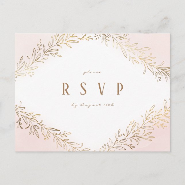 Invitation Carte Postale Mariage élégant botanique doré blanc RSVP (Devant)