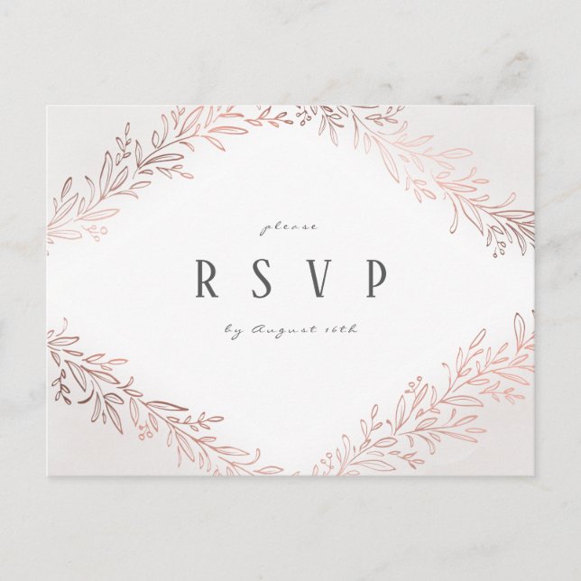 Invitation Carte Postale Mariage élégant en or rose doré RSVP (Devant)