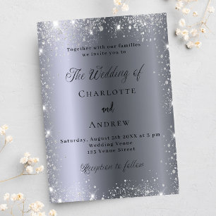 Invitation Carte Postale Mariage élégant et formel avec paillettes argentée