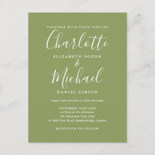 Invitation Carte Postale Mariage élégant moderne de style manuscrit Vert mo