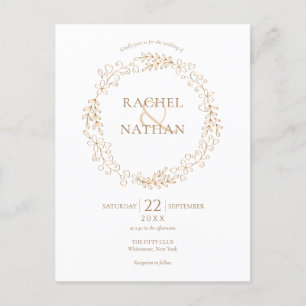 Invitation Carte Postale Mariage Élégant Or Couronne De Laurier Moderne